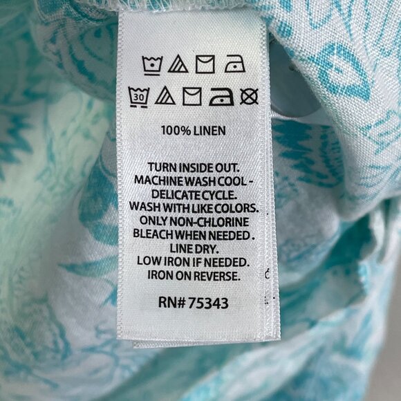 Sigrid Olsen Womens Plus 1X 100% Linen Side Button Top Floral Turquoise White - Picture 5 of 11